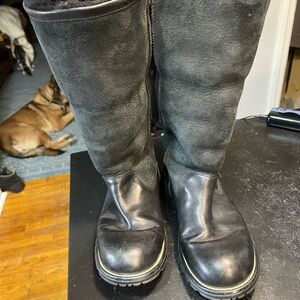 UGG Black Leather and Suede Tall Boots size 38